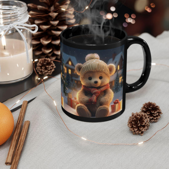 Adorable Holiday Bear 11oz Black Coffee Mug - Best Gift for Christmas, Housewarming, or Gift Exchange