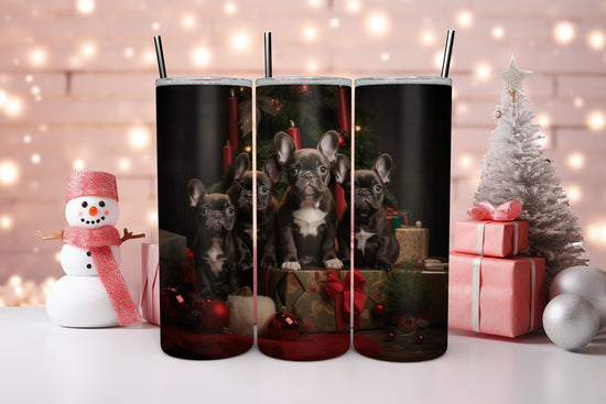 Holiday Tumbler with Straw, 20oz, Frenchie dogs, Holiday Tumbler, Designer cup, Dog lover cup, Sippy cup, Xmas gift, Stocking, Holiday