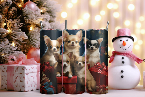 Holiday Puppy Tumbler with Straw, 20oz, Chihuahua dogs, Pet lovers cup, Fancy Tumbler, Holiday Gifts, Best gift, Travelers cup, Xmas gift