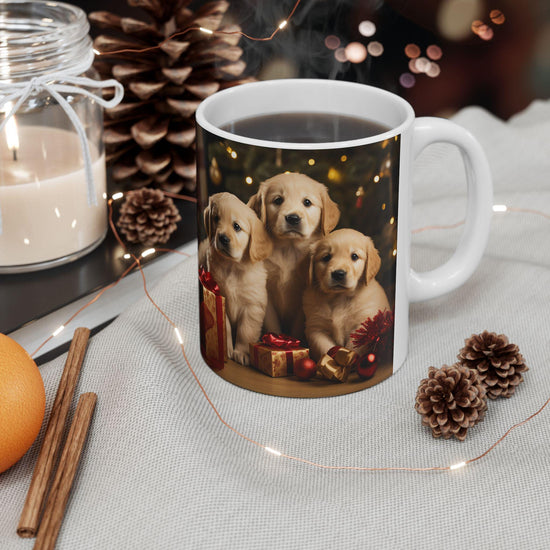 Ceramic Mug 11oz, Xmas Mug, Holiday Cup, Festive Mug, Office mug, Colleague Holiday gift, Golden Retriever, Fancy Mug