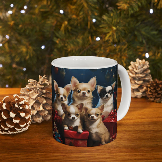 Ceramic Mug 11oz, Puppy Xmas, Holiday Mug, Designer Mug, Chihuahua Dog, Holiday Coffee Mug, Nurse Xmas gift, Neighbor gift