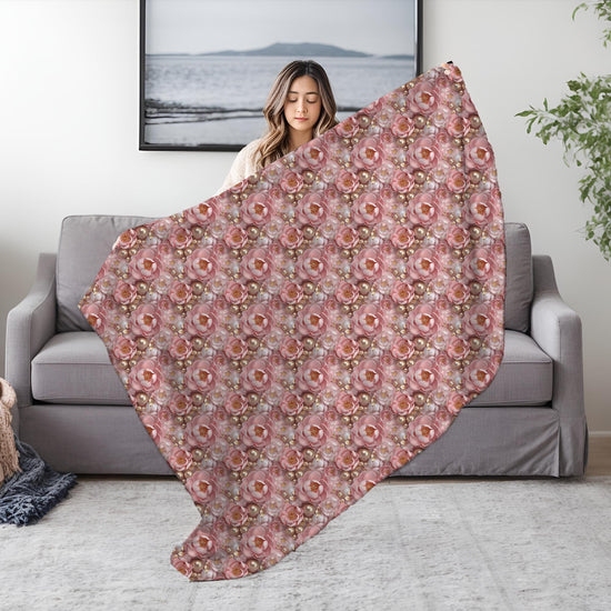 Blush Floral Velveteen Microfiber Blanket - Cozy Home Decor, Luxury Throw Blanket, Gift for Her, 3D Bedroom Accent, Wedding Gift