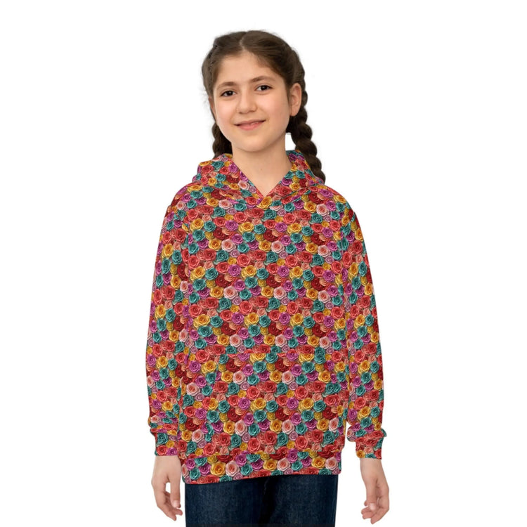 Colorful Floral Children Hoodie, Unique Kids Gift, Fun Rainy Day Wear, Cozy Playtime Apparel, Birthday or Holiday Present for Girl The Aurora Touch