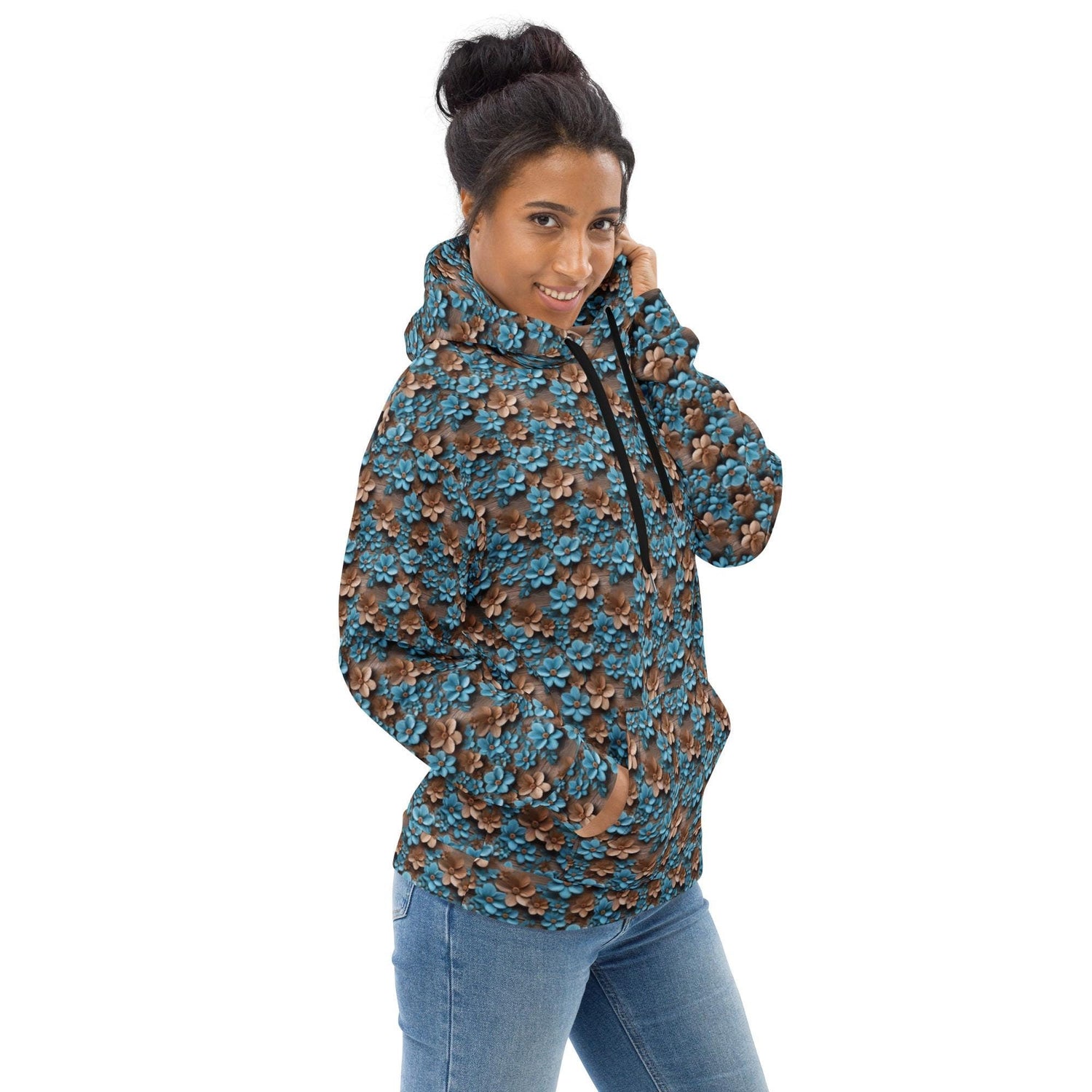 Warm Vibrant 3D Floral All Over Print Hoodie for Women - Stylish Cozy, Perfect for Fall & Winter