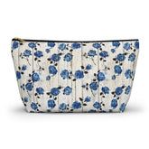 Floral Accessory Pouch, Blue Rose Makeup Bag, Cosmetic Case, Travel Organizer, Gift for Her, Stylish Toiletry Storage