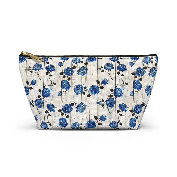 Floral Accessory Pouch, Blue Rose Makeup Bag, Cosmetic Case, Travel Organizer, Gift for Her, Stylish Toiletry Storage