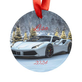 Personalized Holiday Acrylic Ornament, Custom Car Ornament, Christmas Decor, Unique Gift for Car Lovers, 2024 Decor, White Ferrari The Aurora Touch