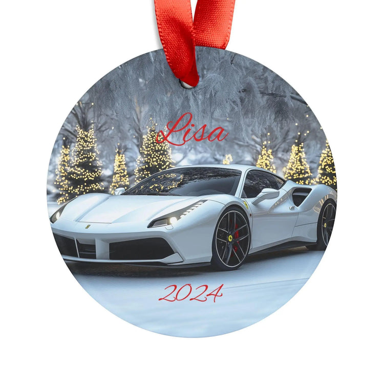 Personalized Holiday Acrylic Ornament, Custom Car Ornament, Christmas Decor, Unique Gift for Car Lovers, 2024 Decor, White Ferrari The Aurora Touch