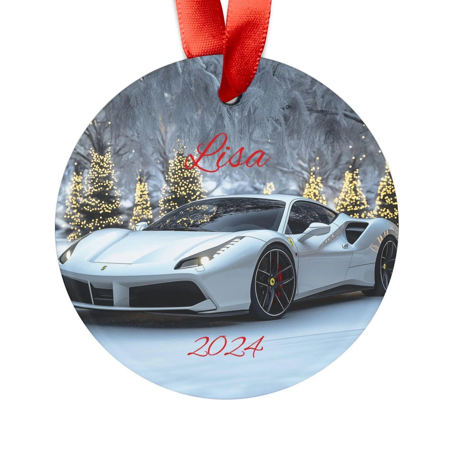 Personalized Holiday Acrylic Ornament, Custom Car Ornament, Christmas Decor, Unique Gift for Car Lovers, 2024 Decor, White Ferrari The Aurora Touch