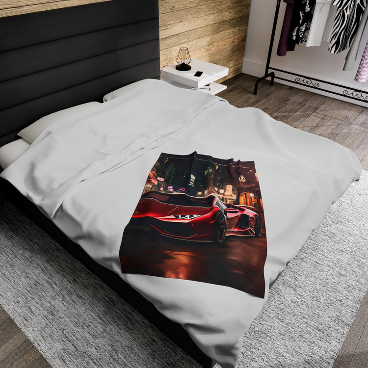 Velveteen Plush Blanket, Red Lamborghini soft fleece bed couch covering stylish modern exotic fast car room Teen dorm design decor