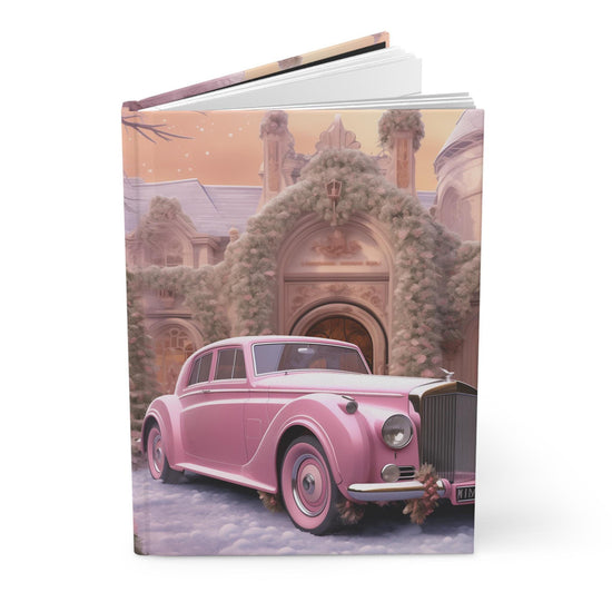 Pink Vintage Christmas Hardcover Journal Matte - Fancy Notebook, Office Business Planner, Daily Diary, Pink Rolls Royce Stationery