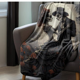 Velveteen Blanket - Day of the Dead Skeleton Couple Halloween Novelty Soft Black Blanket, Dia de los Muertos Decor, Halloween Bed Throw,