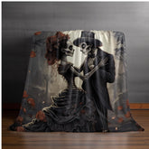 Velveteen Blanket - Day of the Dead Skeleton Couple Halloween Novelty Soft Black Blanket, Dia de los Muertos Decor, Halloween Bed Throw,