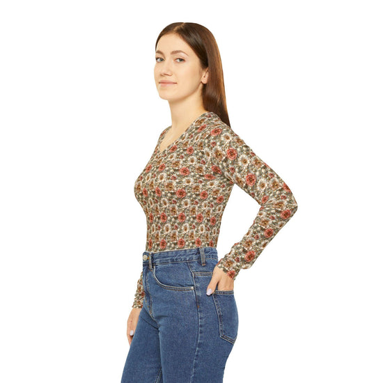 Camisa floral de manga larga con cuello en V para mujer, top bohemio, moda acogedora, regalo para ella, estilo primaveral, uso diario