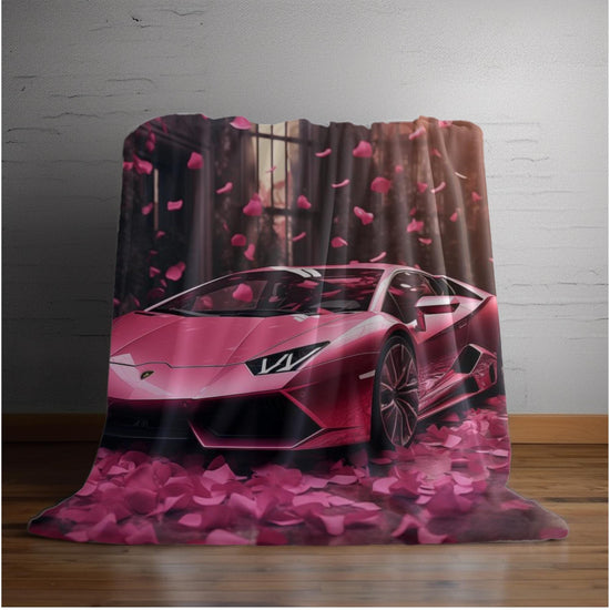 Valentines Plush Blanket - Pink Cozy Bed Cover, Stylish Couch Throw, Pink Barbie, Lamborghini, Velveteen Plush Blanket
