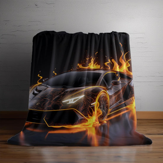 Plush Blanket, Race Car Portrait, Exotic Car Art, Stylish, Young Teen Gift, Teen Bedroom Decor, Black Lamborghini