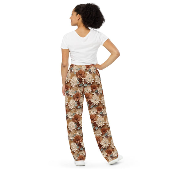 Pantalones anchos con estampado floral integral: pantalones de mujer elegantes y cómodos