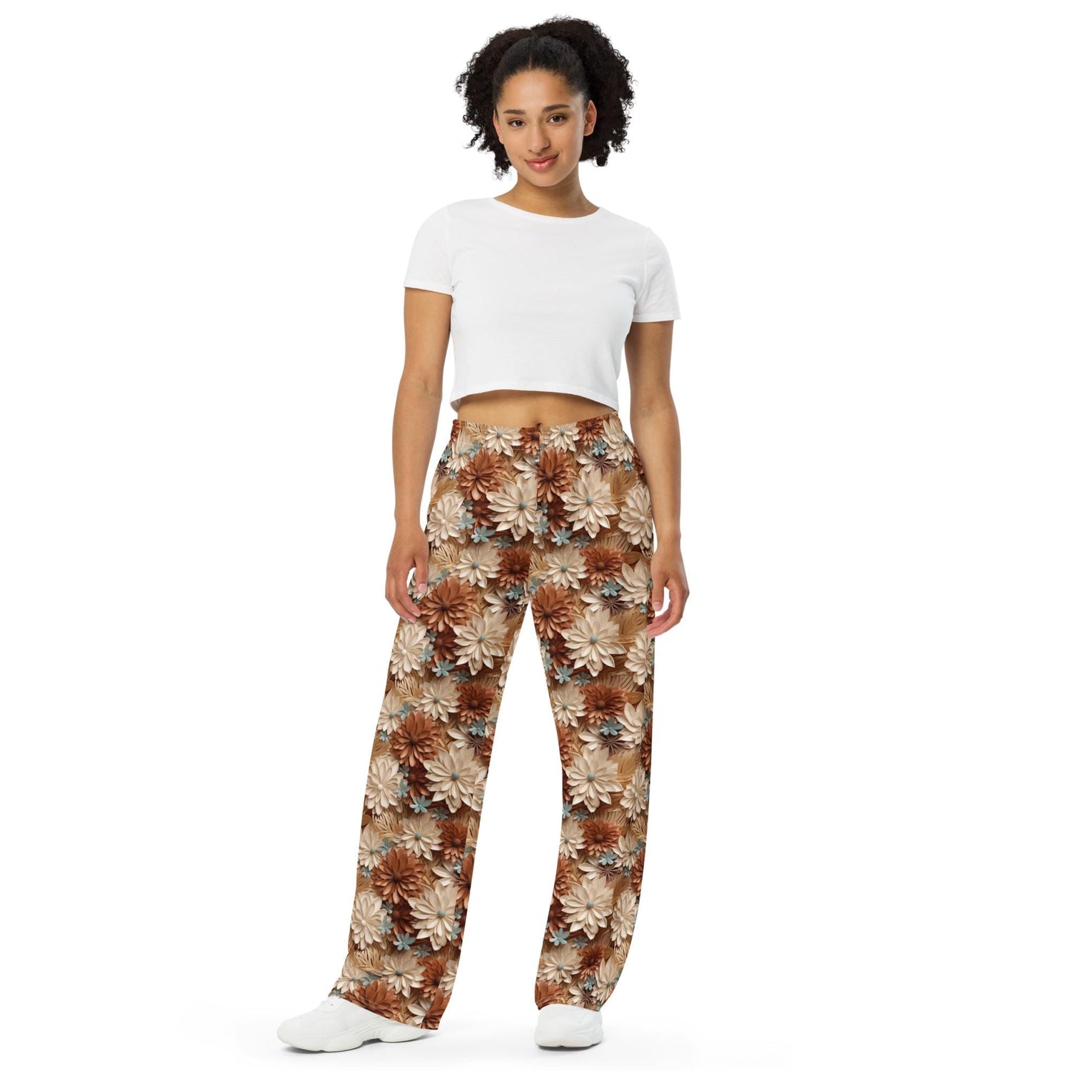All-Over Floral Print Wide-Leg Pants – Stylish & Comfortable Women&