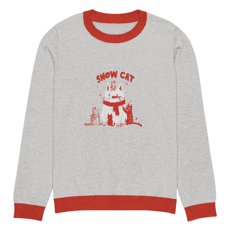Festive Knitted Christmas Fun Cat Design Crew Neck Sweater – Purrfect Holiday Style