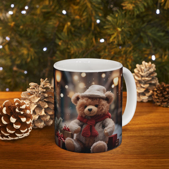 Holiday Bear Ceramic Mug, Designers Mug, Bear Portrait, Xmas Mug, Female Gift, 11oz Novelty Mug