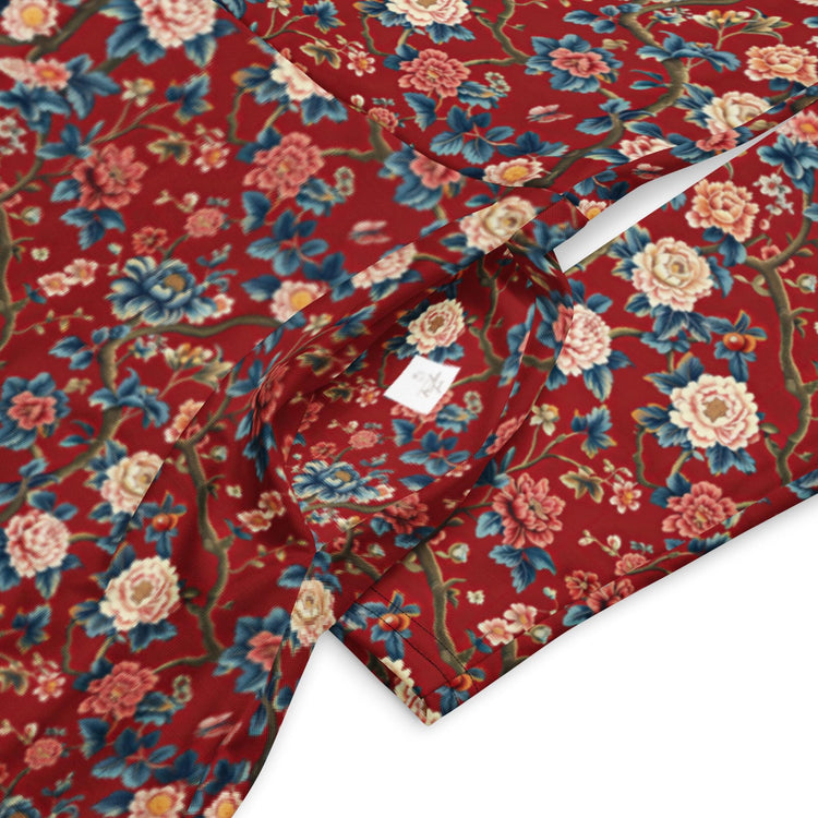 Chinoiserie All-Over Print Long Sleeve Midi Dress – Elegant Bohemian Chic Fashion