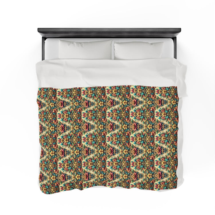 Victorian Floral Velveteen Blanket, Cozy Plush Throw for Home Decor, Floral Pattern Print, Warm Sofa Blanket, Bedding Gift Idea