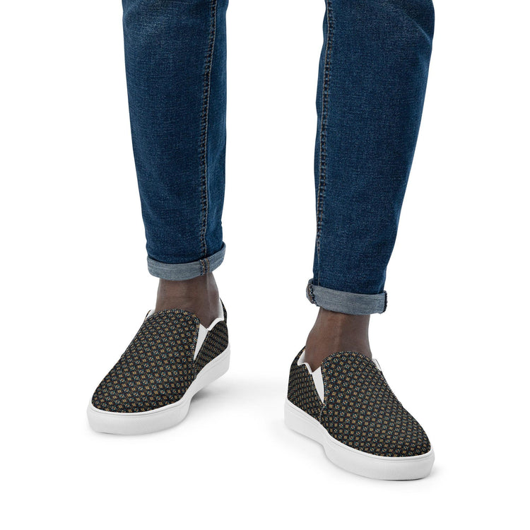 Geometric Stylish Men’s Slip-On Canvas Shoes | Trendy Casual Footwear for Men | Fashionable Comfortable Sneakers | Unique Modern Design