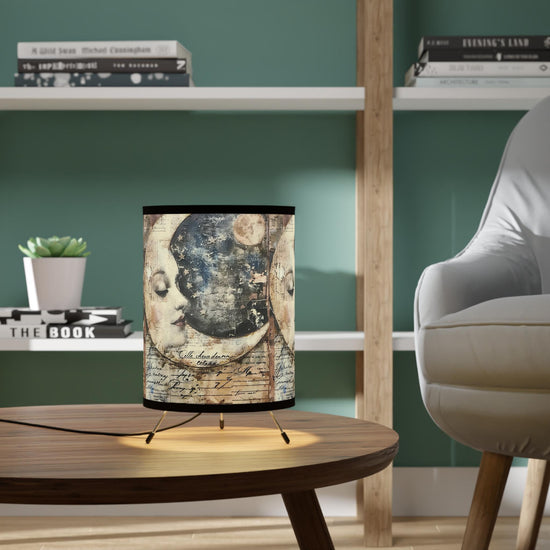 Artistic Tripod Lamp with High-Res Printed Shade, Mood Lighting for Home Decor, Bohemian Style, Celestial Gift Idea, Bedroom Lamp, Reading