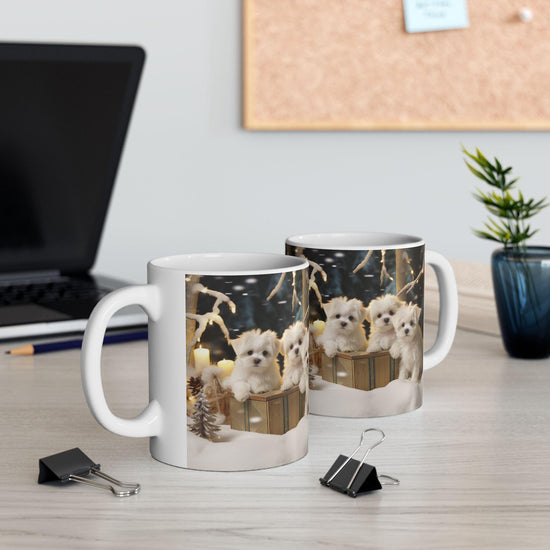 Maltese Dog Christmas Mug - White Xmas Puppy Coffee Cup for Dog Lovers, Nurses, Teachers - Holiday Gift, 11oz Ceramic