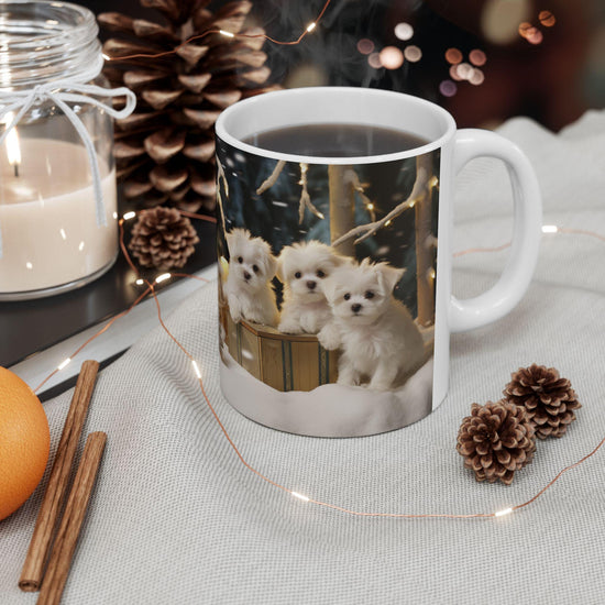 Maltese Dog Christmas Mug - White Xmas Puppy Coffee Cup for Dog Lovers, Nurses, Teachers - Holiday Gift, 11oz Ceramic