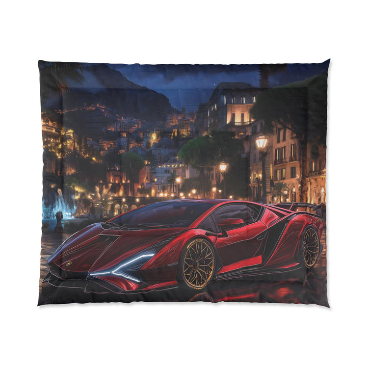 Luxury Sports Car Comforter, Modern Bedroom Decor, Automotive Enthusiast Gift, Cozy Bedding Set, Unique Car-Themed Quilt, Red Lambo
