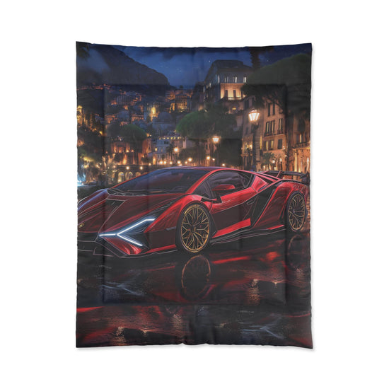 Luxury Sports Car Comforter, Modern Bedroom Decor, Automotive Enthusiast Gift, Cozy Bedding Set, Unique Car-Themed Quilt, Red Lambo