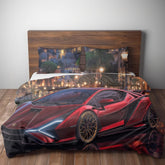 Luxury Sports Car Comforter, Modern Bedroom Decor, Automotive Enthusiast Gift, Cozy Bedding Set, Unique Car-Themed Quilt, Red Lambo