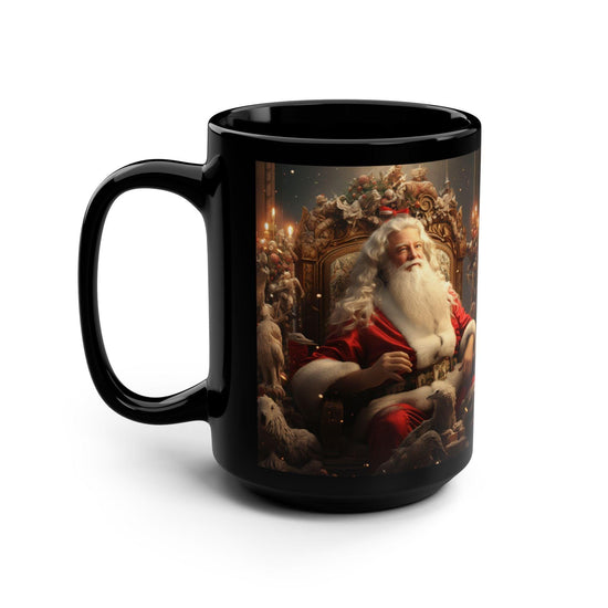 Realistic Santa Black Mug 15oz, Santa Claus Holiday Gift, Unique Kitchen Decor, Housewarming Gift, Stocking Stuffer, Teacher & Aunt Gift
