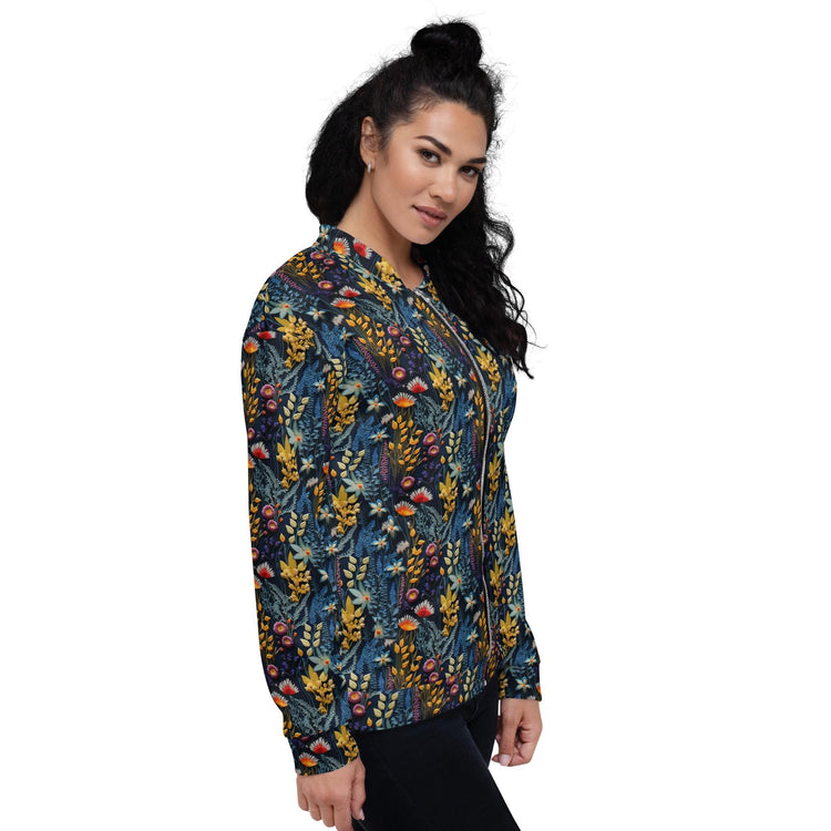 Unique Floral Pattern Stylish Bomber Jacket – All-Over Print 3D Threaded Design, Casual & Evening Wear, Trendy Floral Bomber, Perfect Gift