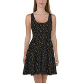 Sophisticated 3D Raised Black & Gold Luxury Skater Dress - Elegant Couture Evening Casual Wear for Special Occasions