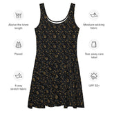 Sophisticated 3D Raised Black & Gold Luxury Skater Dress - Elegant Couture Evening Casual Wear for Special Occasions
