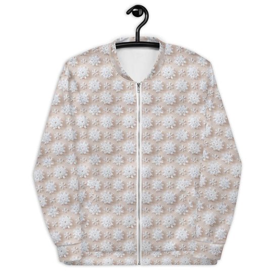 Luxury White Christmas Snowflake Designer Bomber Jacket - Festive Winter Fashion Statement for Women