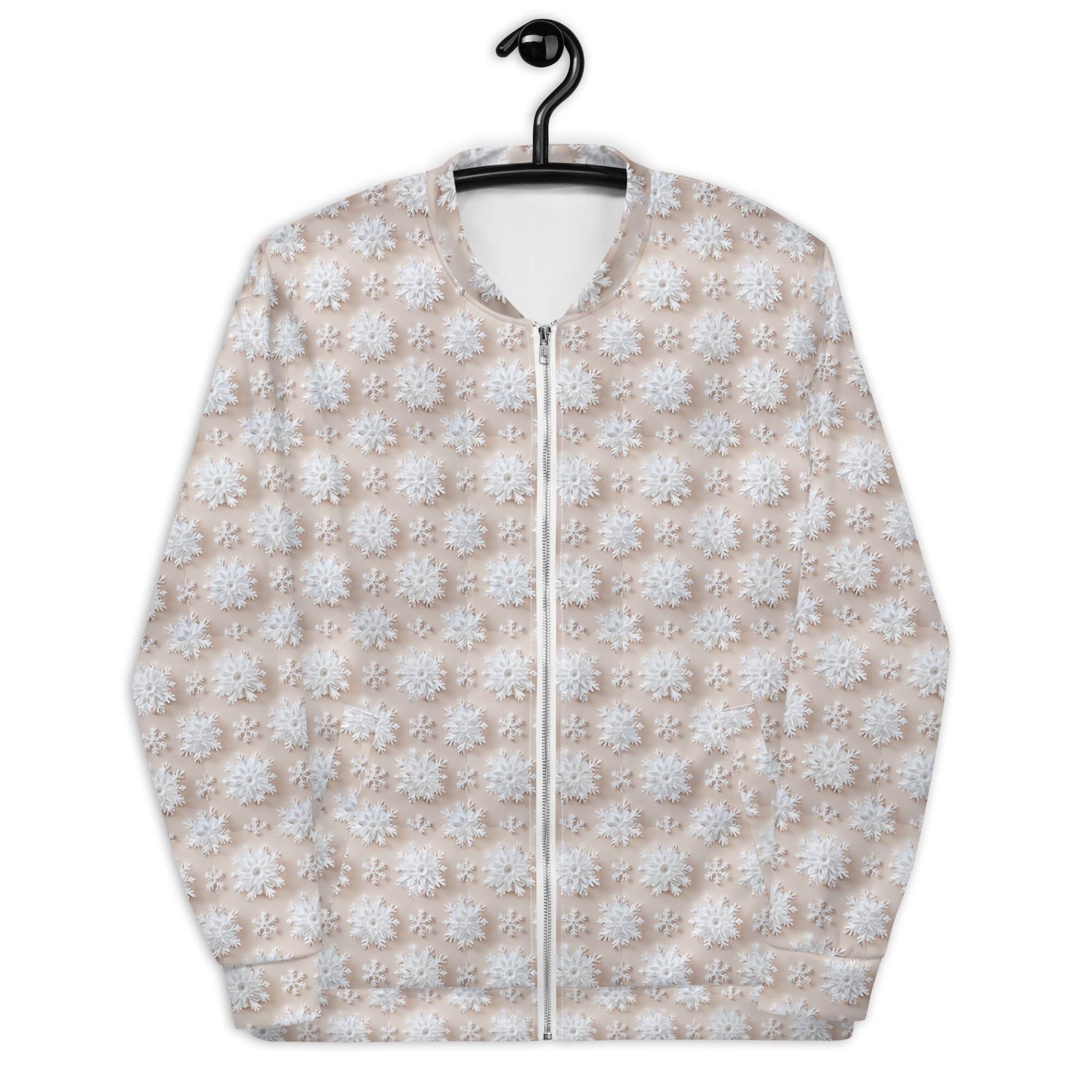 Luxury White Christmas Snowflake Designer Bomber Jacket - Festive Winter Fashion Statement for Women