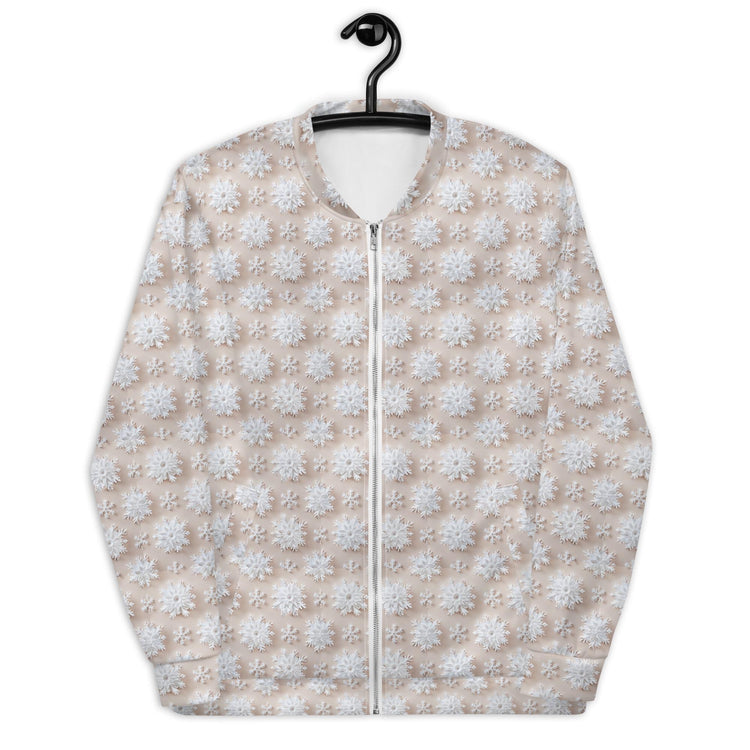 Luxury White Christmas Snowflake Designer Bomber Jacket - Festive Winter Fashion Statement for Women