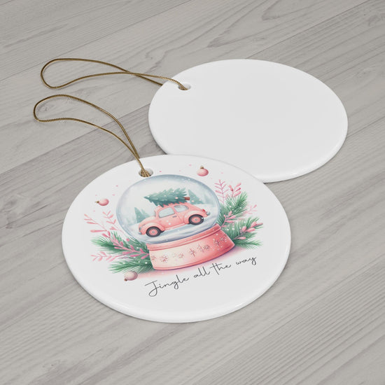 Festive Ceramic Ornament - Jingle All the Way, Holiday Pink Décor, Christmas Tree Decoration, Winter Wonderland, Family Keepsake, Gift Idea
