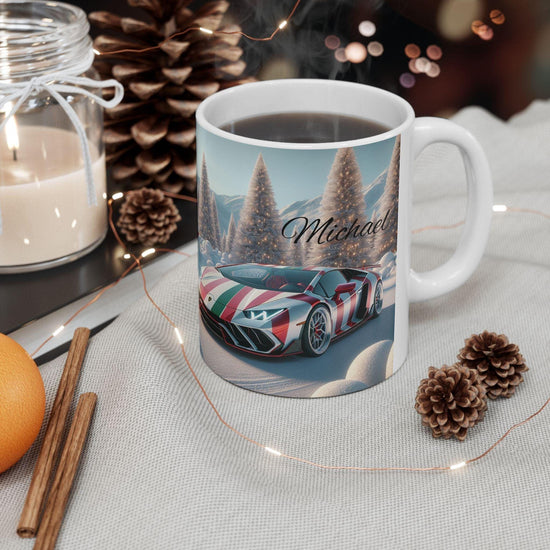 Personalized Lamborghini Ceramic Xmas Mug, Custom Sports Car Gift, Perfect for Car Enthusiasts, Holiday Coffee Cup, Unique Present