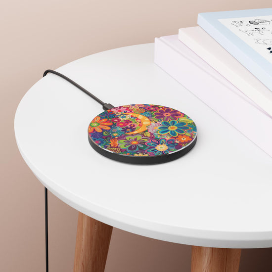 Colorful Floral Wireless Charger | Fast Charging Pad with Vibrant Design, Tech Gift, Home Decor, Bohemian Style, Birthday Present