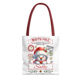 Personalized North Pole Tote Bag, Holiday Gift, Christmas Shopping Bag, Snowman Design, Festive Reusable Shopper