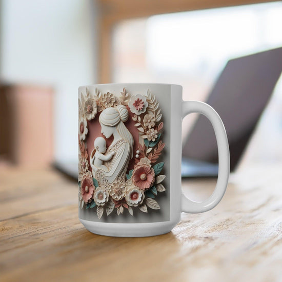 Ceramic Mug 15oz, Madonna and Child beautiful pastel floral mother baby coffee tea decorative baby shower gift