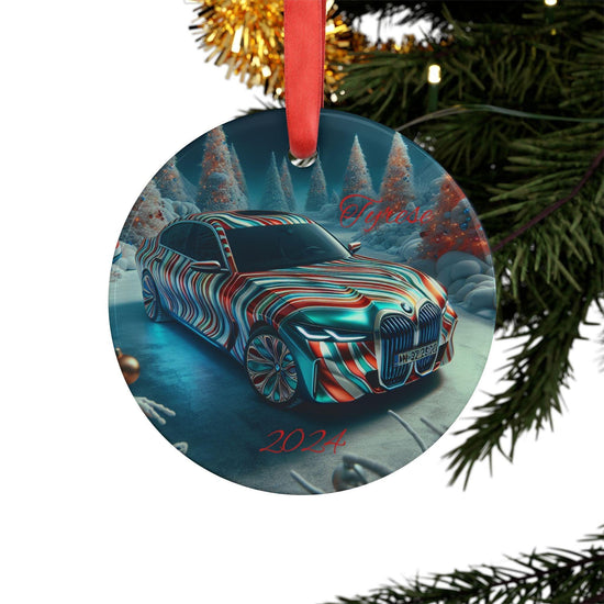 Colorful Car Acrylic Ornament with Ribbon, Festive BMW Christmas Decor, Holiday Gift, Unique Tree Decoration, 2024 Keepsake
