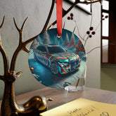 Colorful Car Acrylic Ornament with Ribbon, Festive BMW Christmas Decor, Holiday Gift, Unique Tree Decoration, 2024 Keepsake The Aurora Touch
