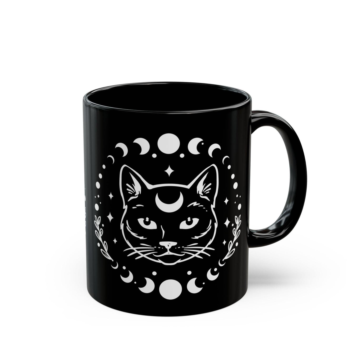 Black Mug (11oz, 15oz), Black Cat Moon Phase Mug, Astrology designed Coffee Mug , Multisize Moon tea cup, spellbound cat mug