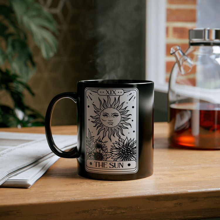 Celestial Black Mug - The Sun Tarot Card Coffee Cup, Mystical Psychic Gift, 11oz 15oz Mug, Tarot Card Readings, Mystic Drinking Cup