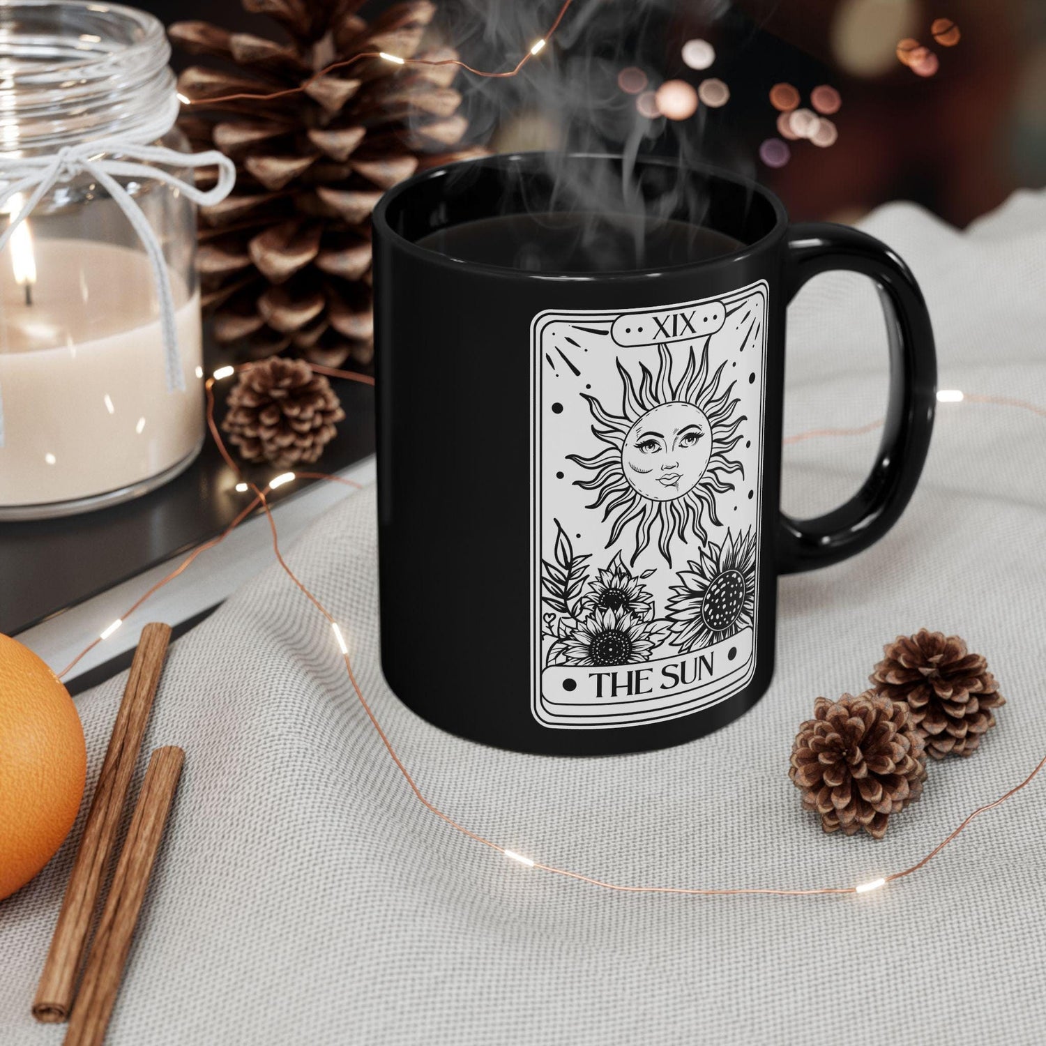 Celestial Black Mug - The Sun Tarot Card Coffee Cup, Mystical Psychic Gift, 11oz 15oz Mug, Tarot Card Readings, Mystic Drinking Cup